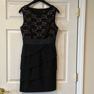 Beautiful Sleeveless Black Evening Dress with Lace Overlay on Top, size 8